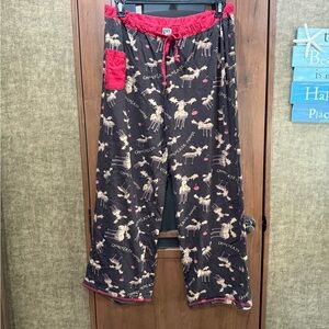 Black and Red Pajama Pants with Reindeer Print